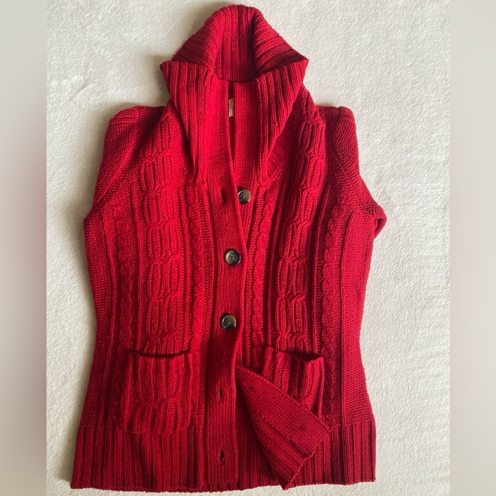 St. John's Bay Red Cable Knit Button Down Sweater Cardigan with Shawl Collar